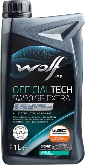 Олива моторна 5W-30 OFFICIALTECH SP EXTRA 1л WOLF 1049358