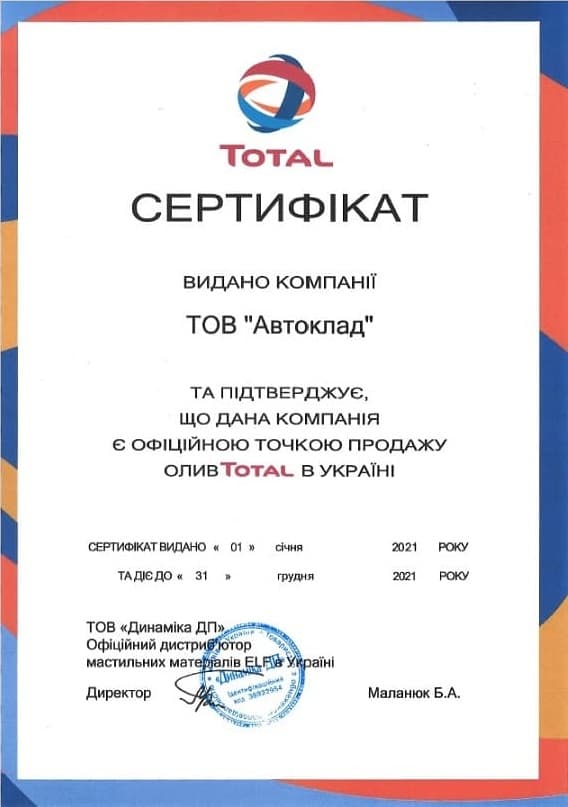 Сертификат Total